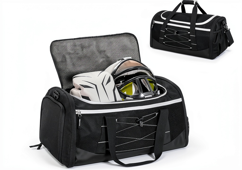 Installing Boxing Gym Bag 600D Nylon Material on a wooden desk